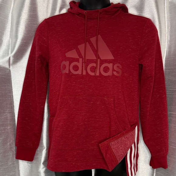 Adidas Side Slits Dark Red Heather Spellout Logo Kangaroo Pouch Hoodie Women’s M - Picture 1 of 6